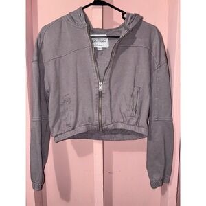 Reserve Fairfax Womens Medium Gray Cropped Zip Up Hoodie Sweatshirt Streetwear